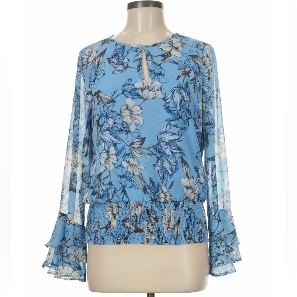 White House Black Market Blue Floral Blouse Size Small
